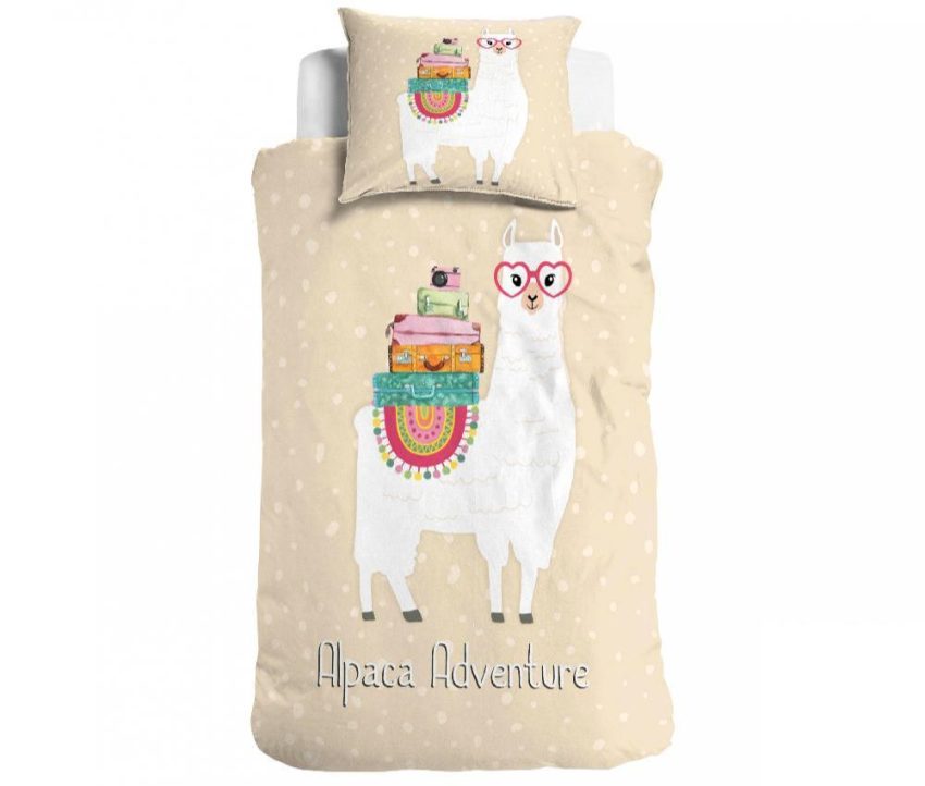 RoyalTextile - Alpaca Adventure Kinder Dekbedovertrek 100% katoen - Zand - 140 x 220